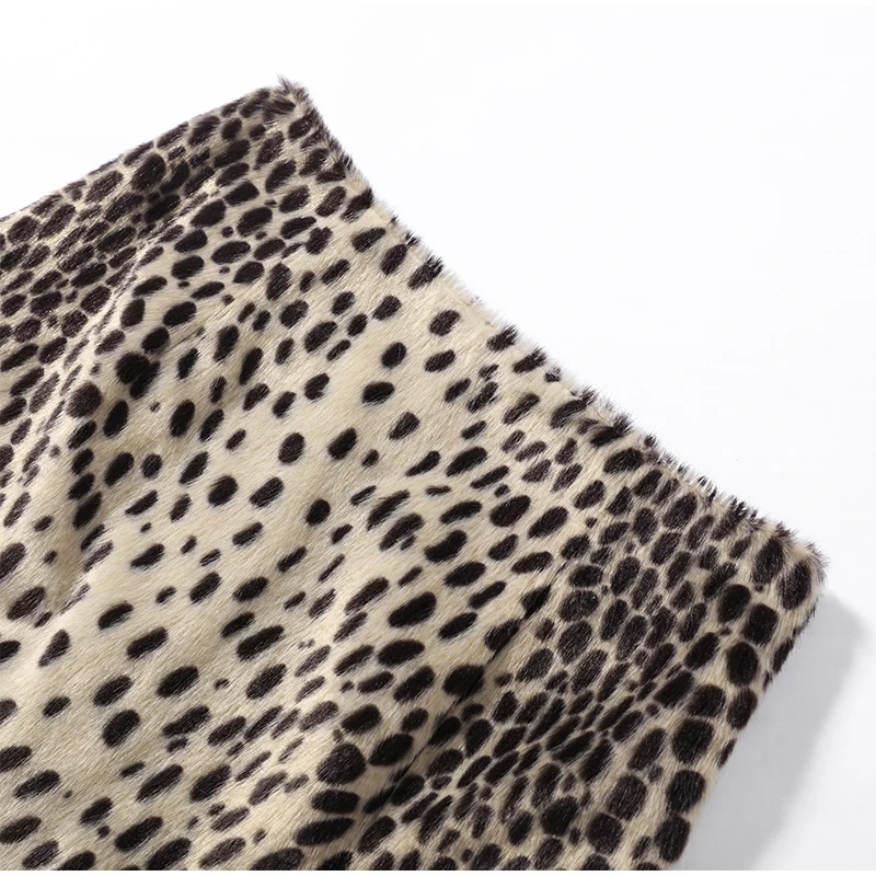 Fashion Leopard Print Faux Fur Women's Skirt Autumn Winter Straight Midi Skirts Lady New Elegant Chic Fashion Clothes 2026