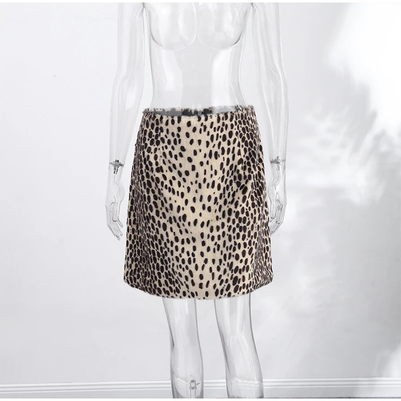 Fashion Leopard Print Faux Fur Women's Skirt Autumn Winter Straight Midi Skirts Lady New Elegant Chic Fashion Clothes 2026