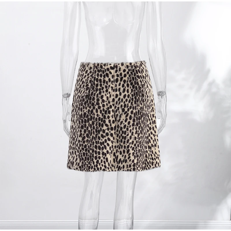 Fashion Leopard Print Faux Fur Women's Skirt Autumn Winter Straight Midi Skirts Lady New Elegant Chic Fashion Clothes 2026