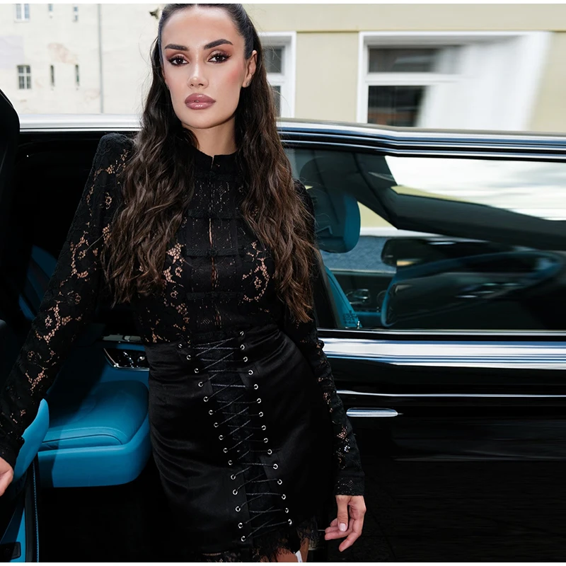 Urban Lace Patchwork Women Skirt Sexy Bandage Hip Package Empire Female Skirts 2026 Summer Autumn All-match Lady Streetwear