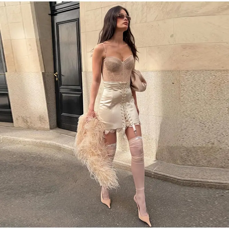 Urban Lace Patchwork Women Skirt Sexy Bandage Hip Package Empire Female Skirts 2026 Summer Autumn All-match Lady Streetwear