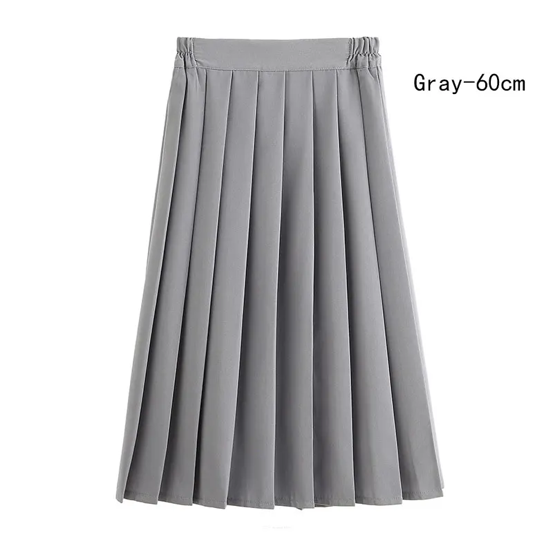 Women Skirt Elastic Waist Japanese Student Girls School Uniform Solid JK Pleated Skirt Short/Middle/Long Skirt A-Line Streetwear