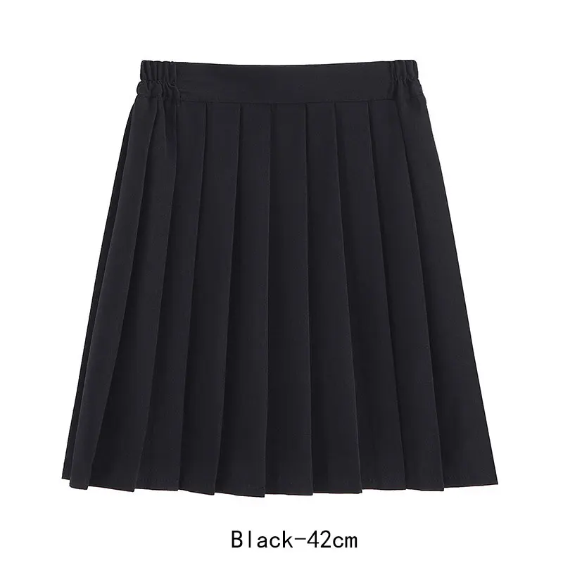 Women Skirt Elastic Waist Japanese Student Girls School Uniform Solid JK Pleated Skirt Short/Middle/Long Skirt A-Line Streetwear