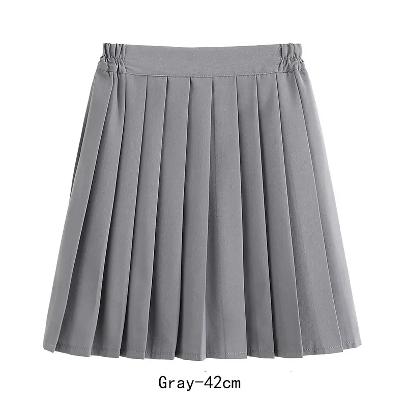 Women Skirt Elastic Waist Japanese Student Girls School Uniform Solid JK Pleated Skirt Short/Middle/Long Skirt A-Line Streetwear