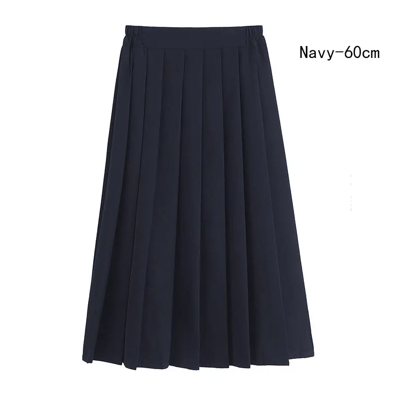 Women Skirt Elastic Waist Japanese Student Girls School Uniform Solid JK Pleated Skirt Short/Middle/Long Skirt A-Line Streetwear
