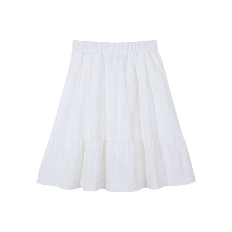Summer Girls Chic Baggy A-line Skirts Female Korean Designer High Waist Skirts Women Fashion Classic Solid Mid-Long Dress