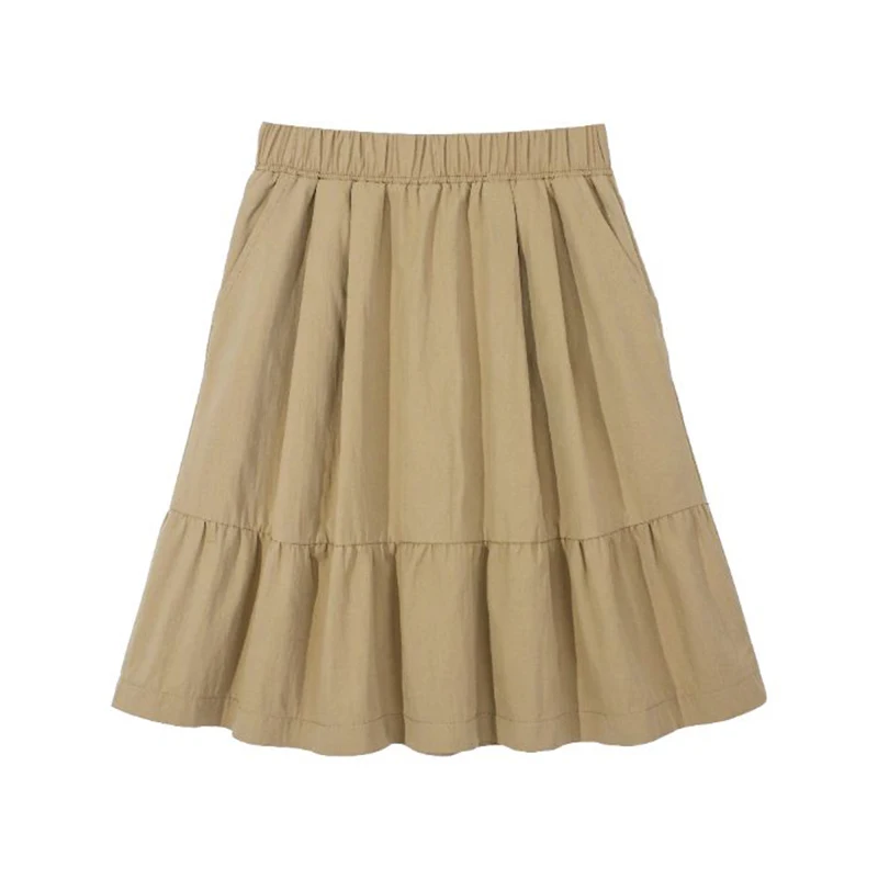 Summer Girls Chic Baggy A-line Skirts Female Korean Designer High Waist Skirts Women Fashion Classic Solid Mid-Long Dress
