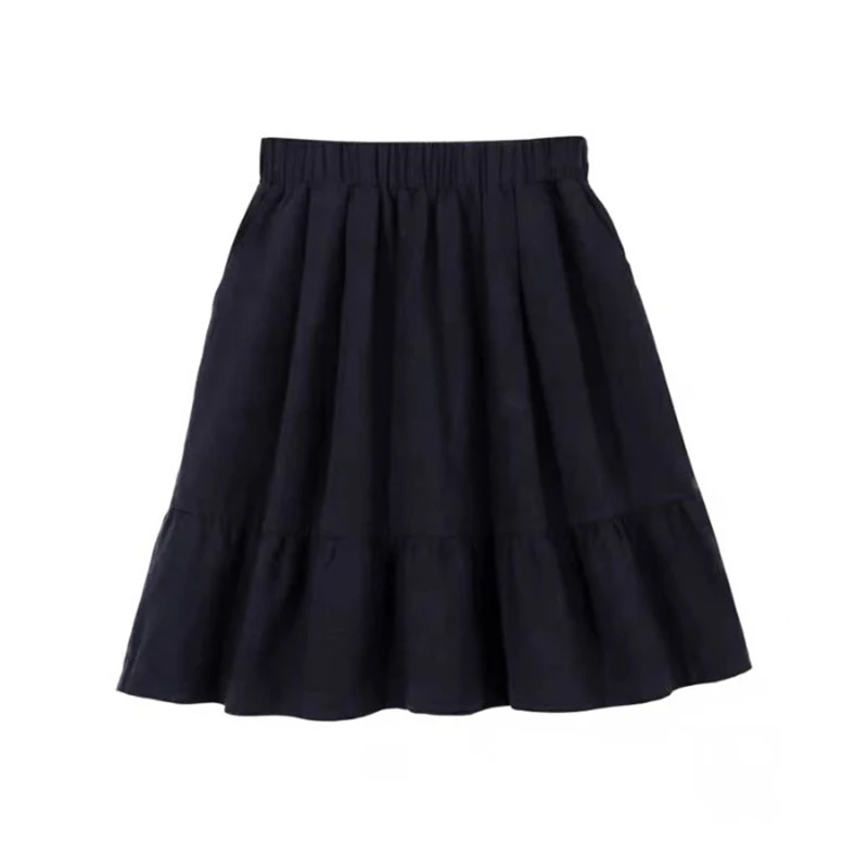 Summer Girls Chic Baggy A-line Skirts Female Korean Designer High Waist Skirts Women Fashion Classic Solid Mid-Long Dress