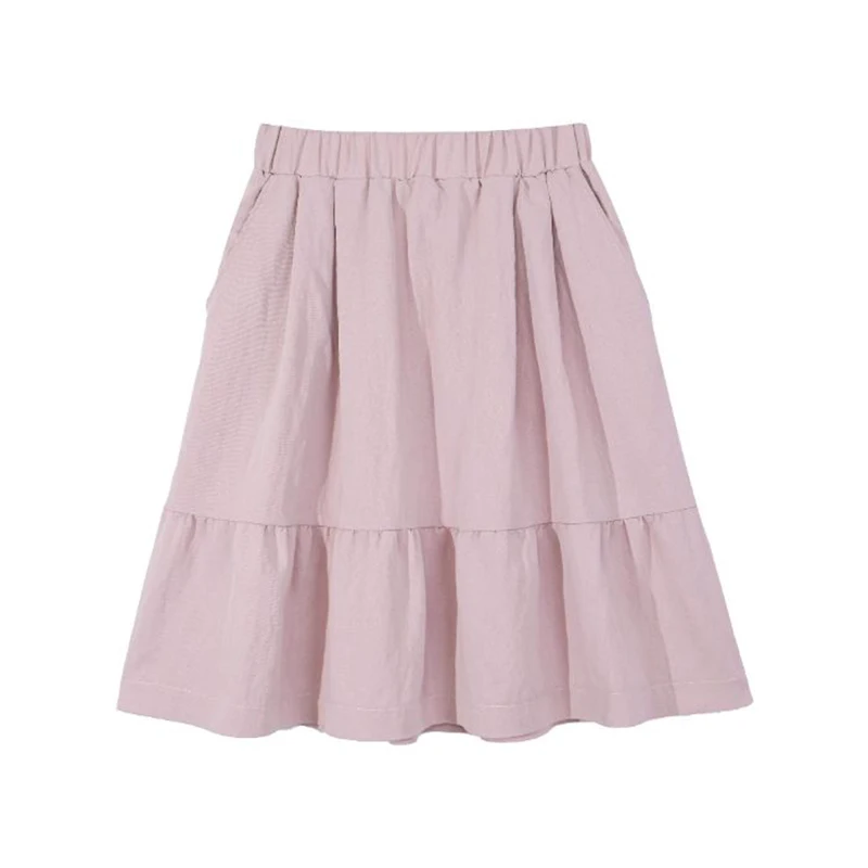 Summer Girls Chic Baggy A-line Skirts Female Korean Designer High Waist Skirts Women Fashion Classic Solid Mid-Long Dress