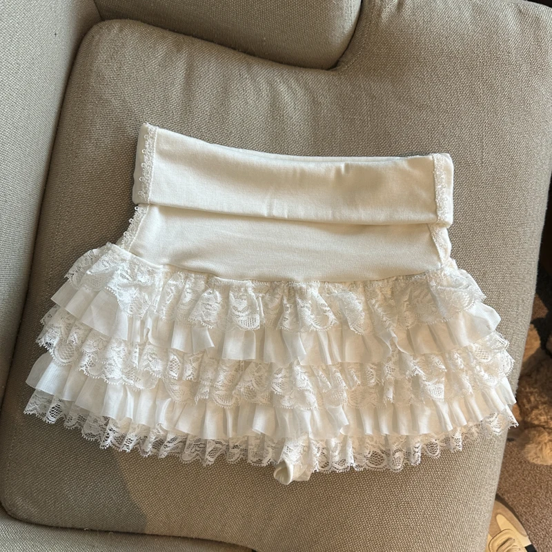 Y2K Lace Mini Skirt Women Kawaii Cutecore Ruffles Patchwork Ball Gown Skirts Summer Japanese Harajuku High Waist A Line Faldas