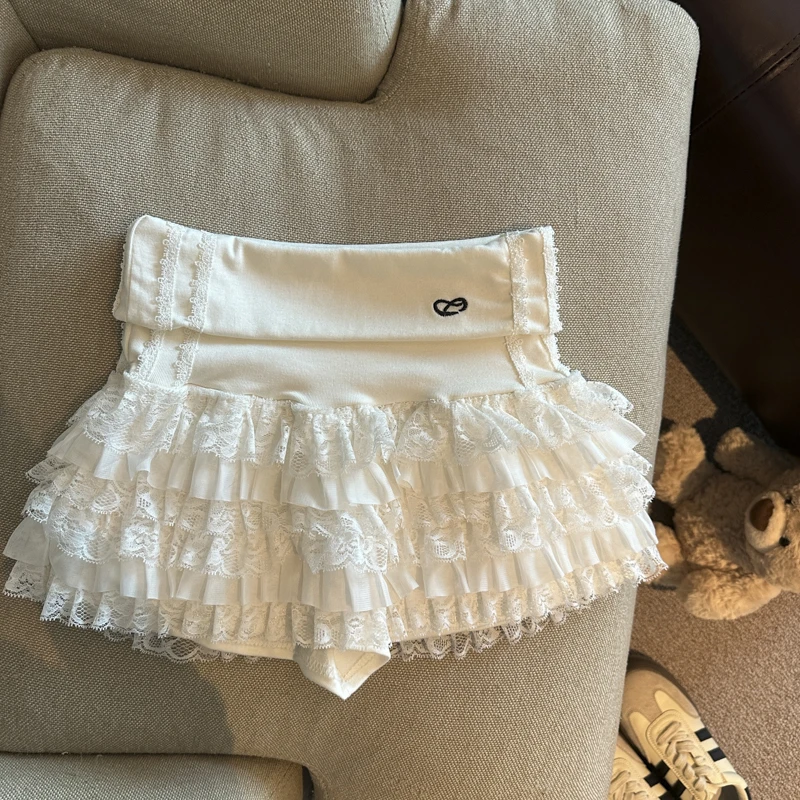 Y2K Lace Mini Skirt Women Kawaii Cutecore Ruffles Patchwork Ball Gown Skirts Summer Japanese Harajuku High Waist A Line Faldas
