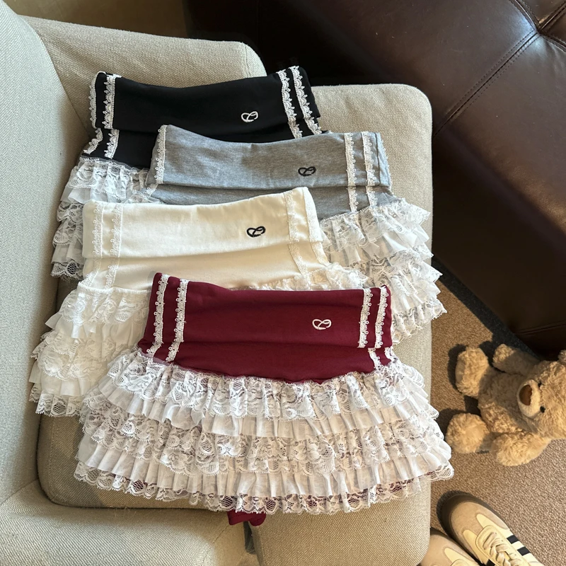 Y2K Lace Mini Skirt Women Kawaii Cutecore Ruffles Patchwork Ball Gown Skirts Summer Japanese Harajuku High Waist A Line Faldas