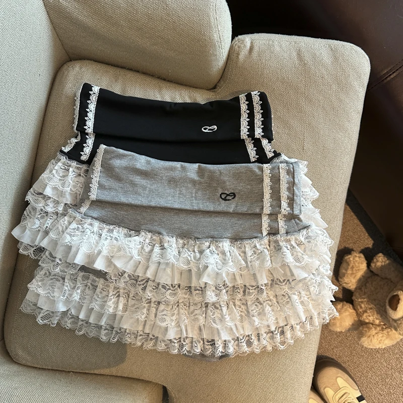 Y2K Lace Mini Skirt Women Kawaii Cutecore Ruffles Patchwork Ball Gown Skirts Summer Japanese Harajuku High Waist A Line Faldas