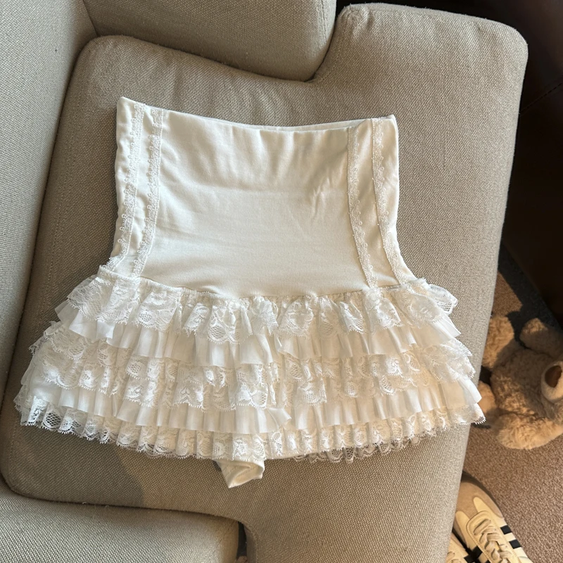 Y2K Lace Mini Skirt Women Kawaii Cutecore Ruffles Patchwork Ball Gown Skirts Summer Japanese Harajuku High Waist A Line Faldas