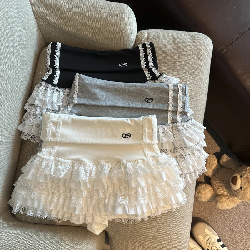 Y2K Lace Mini Skirt Women Kawaii Cutecore Ruffles Patchwork Ball Gown Skirts Summer Japanese Harajuku High Waist A Line Faldas