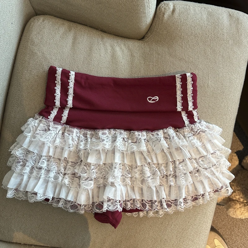 Y2K Lace Mini Skirt Women Kawaii Cutecore Ruffles Patchwork Ball Gown Skirts Summer Japanese Harajuku High Waist A Line Faldas