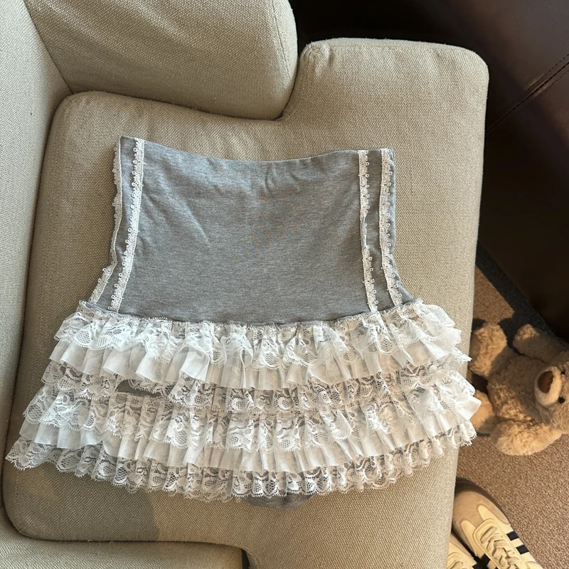 Y2K Lace Mini Skirt Women Kawaii Cutecore Ruffles Patchwork Ball Gown Skirts Summer Japanese Harajuku High Waist A Line Faldas