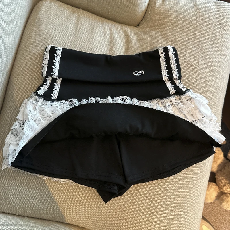 Y2K Lace Mini Skirt Women Kawaii Cutecore Ruffles Patchwork Ball Gown Skirts Summer Japanese Harajuku High Waist A Line Faldas