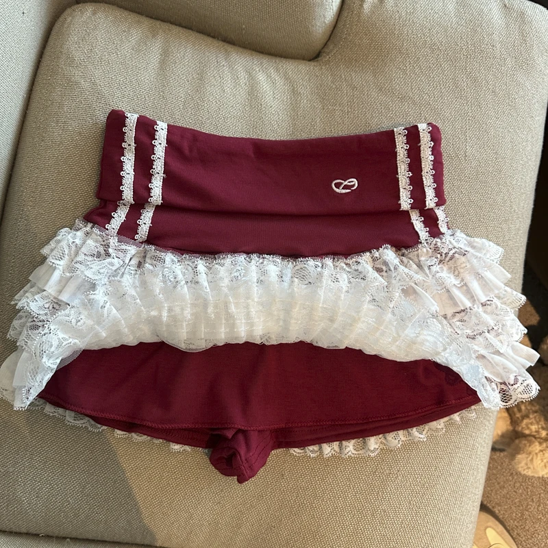 Y2K Lace Mini Skirt Women Kawaii Cutecore Ruffles Patchwork Ball Gown Skirts Summer Japanese Harajuku High Waist A Line Faldas