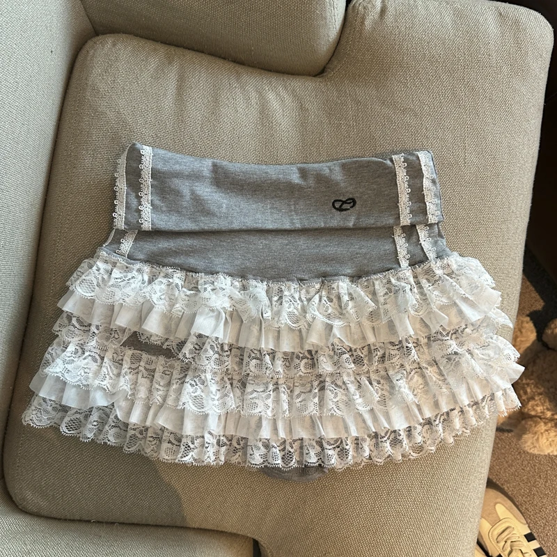 Y2K Lace Mini Skirt Women Kawaii Cutecore Ruffles Patchwork Ball Gown Skirts Summer Japanese Harajuku High Waist A Line Faldas