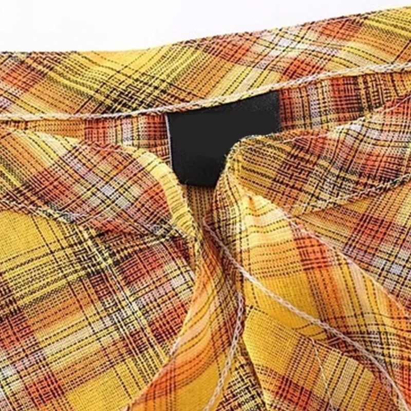 Unisex Layered A Line Wrap Skirt Hiphop Street Dance Checkered Hip Scarf Tie Up Asymmetrical Overskirt Shirt Extender