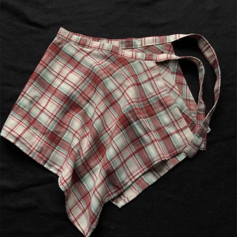 Unisex Layered A Line Wrap Skirt Hiphop Street Dance Checkered Hip Scarf Tie Up Asymmetrical Overskirt Shirt Extender