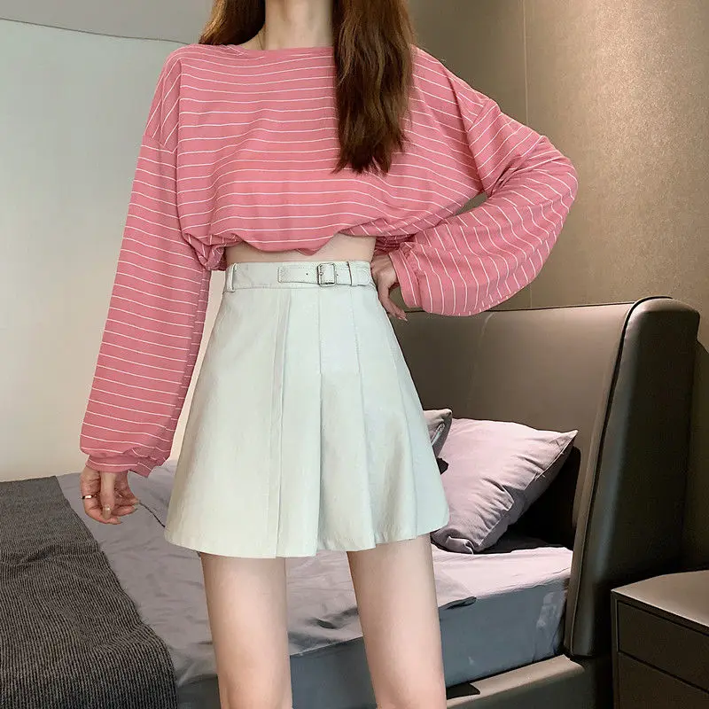 2025 New Faux Leather Skirt Women Korean Solid PU Black/White High Waist Skirts Woman