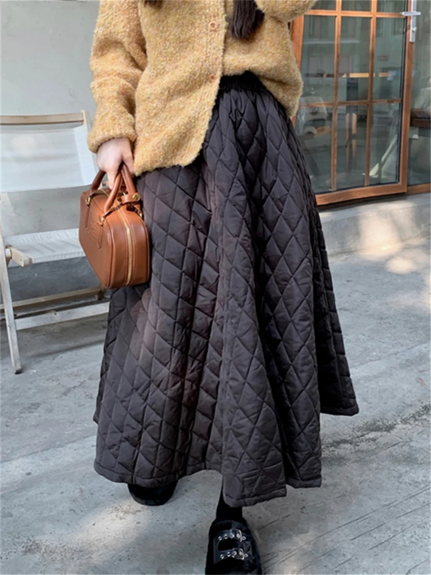 Alien Kitty Winter All Match Cotton Padded Maxi Skirts Women Streetwear Loose OL Office Lady High Waist Thicken Warm New Daily