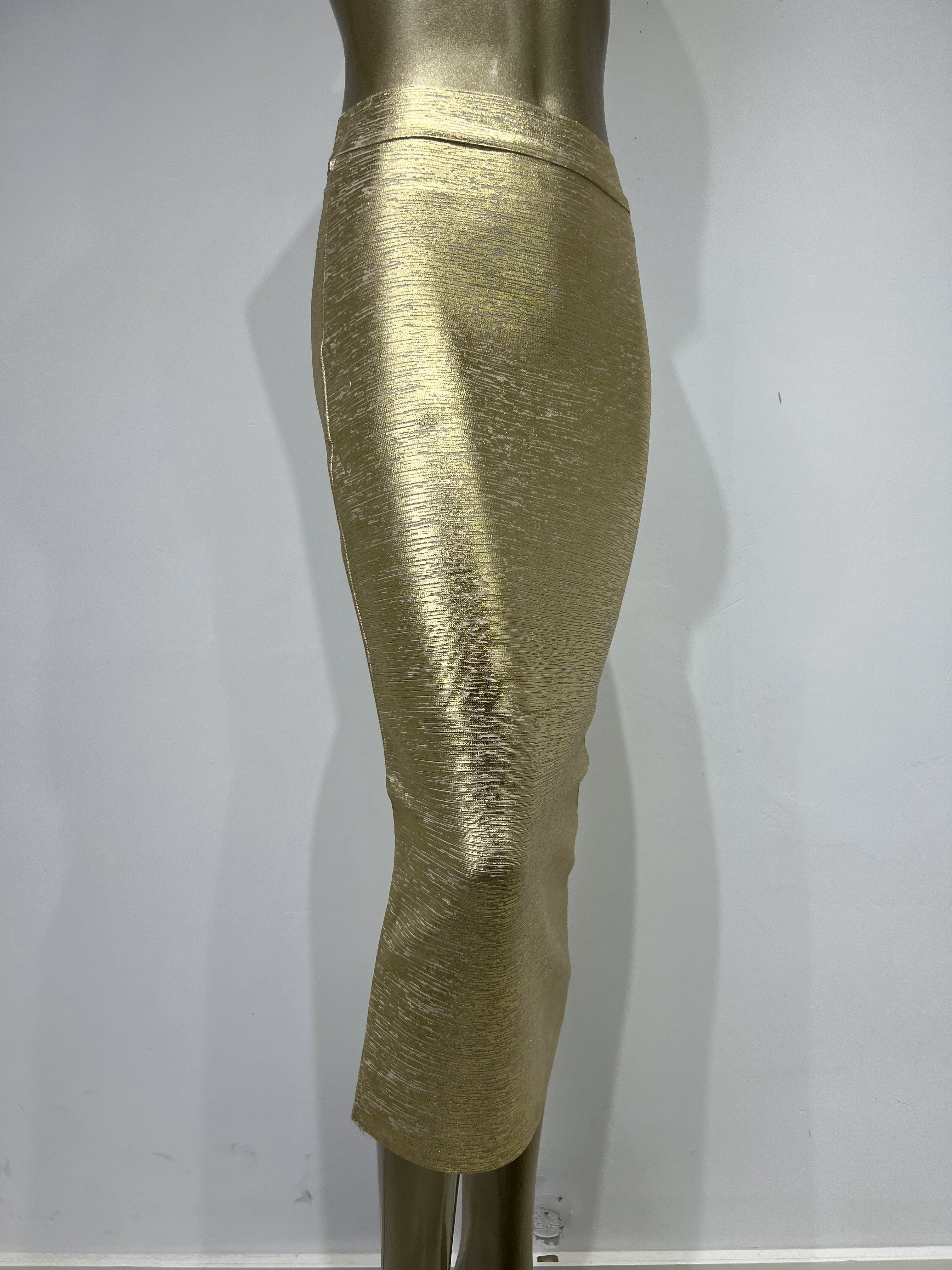 Chic and Elegant Women Elastic Bandage Skirts Gold Silver Bronzing High Waist Midi Celebrity Evening Club Party Long Skirt