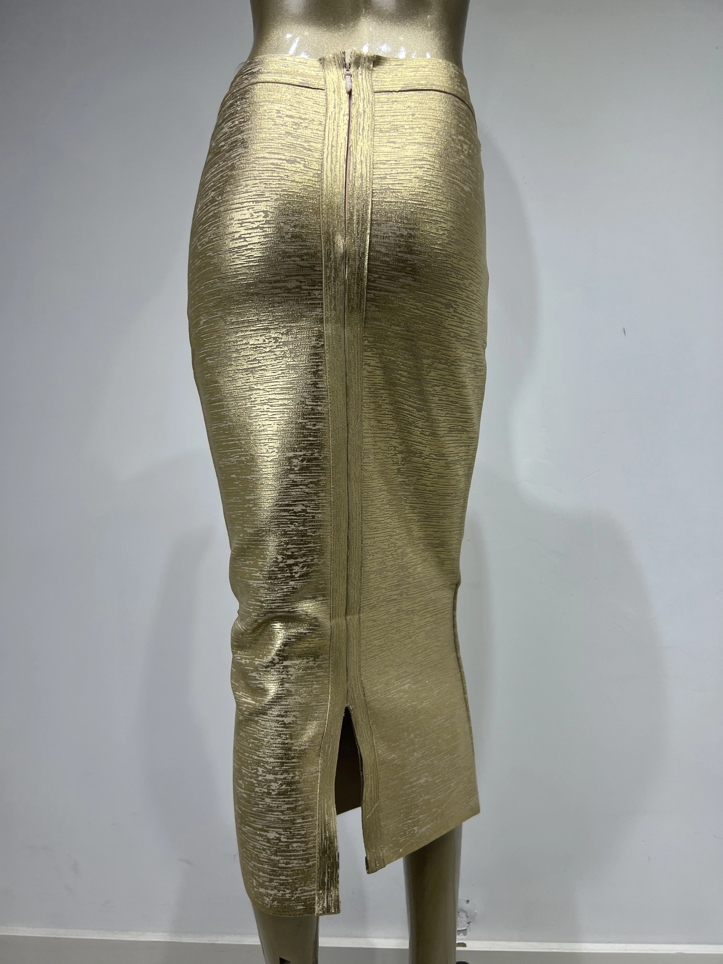 Chic and Elegant Women Elastic Bandage Skirts Gold Silver Bronzing High Waist Midi Celebrity Evening Club Party Long Skirt