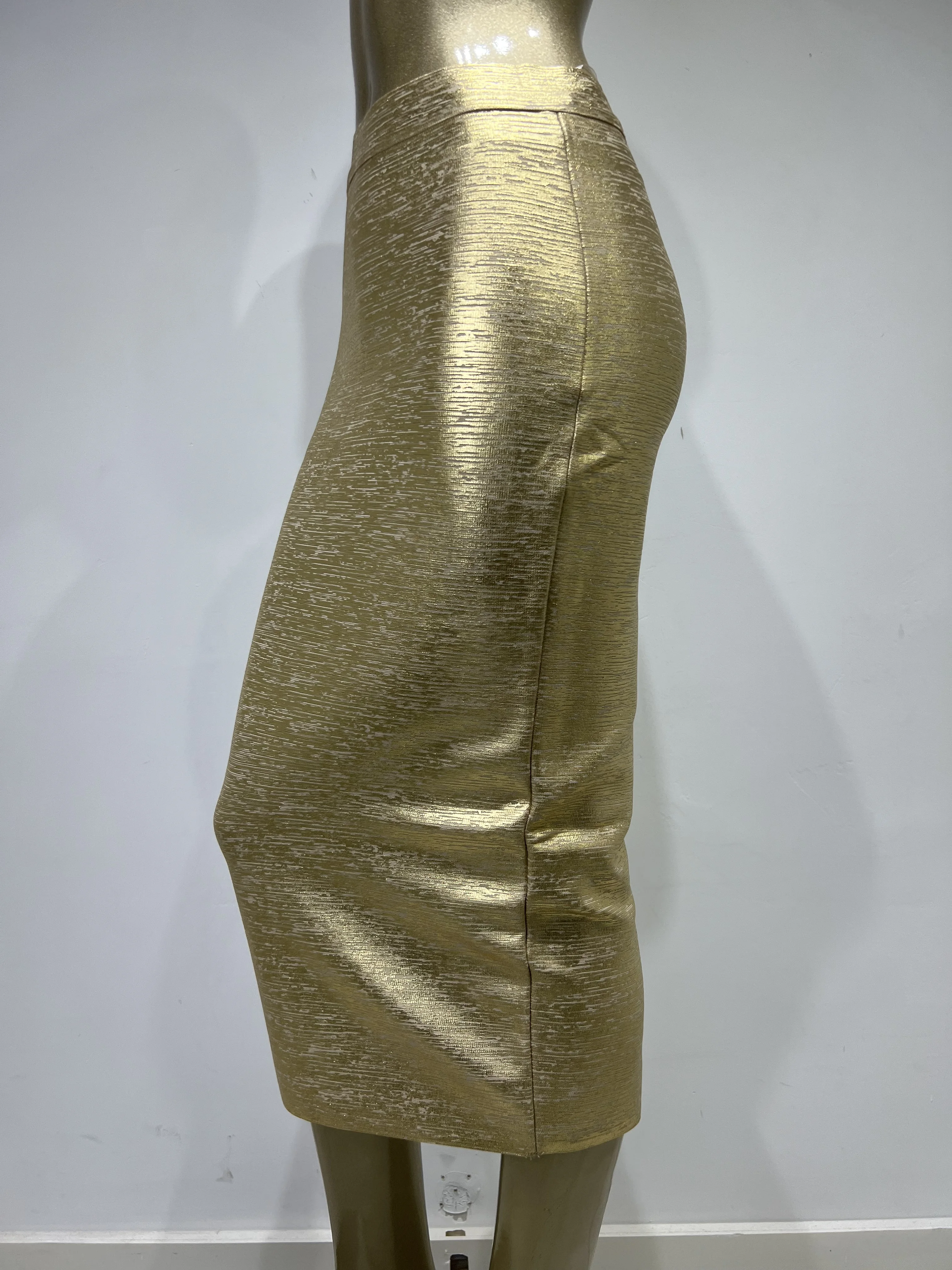 Chic and Elegant Women Elastic Bandage Skirts Gold Silver Bronzing High Waist Midi Celebrity Evening Club Party Long Skirt