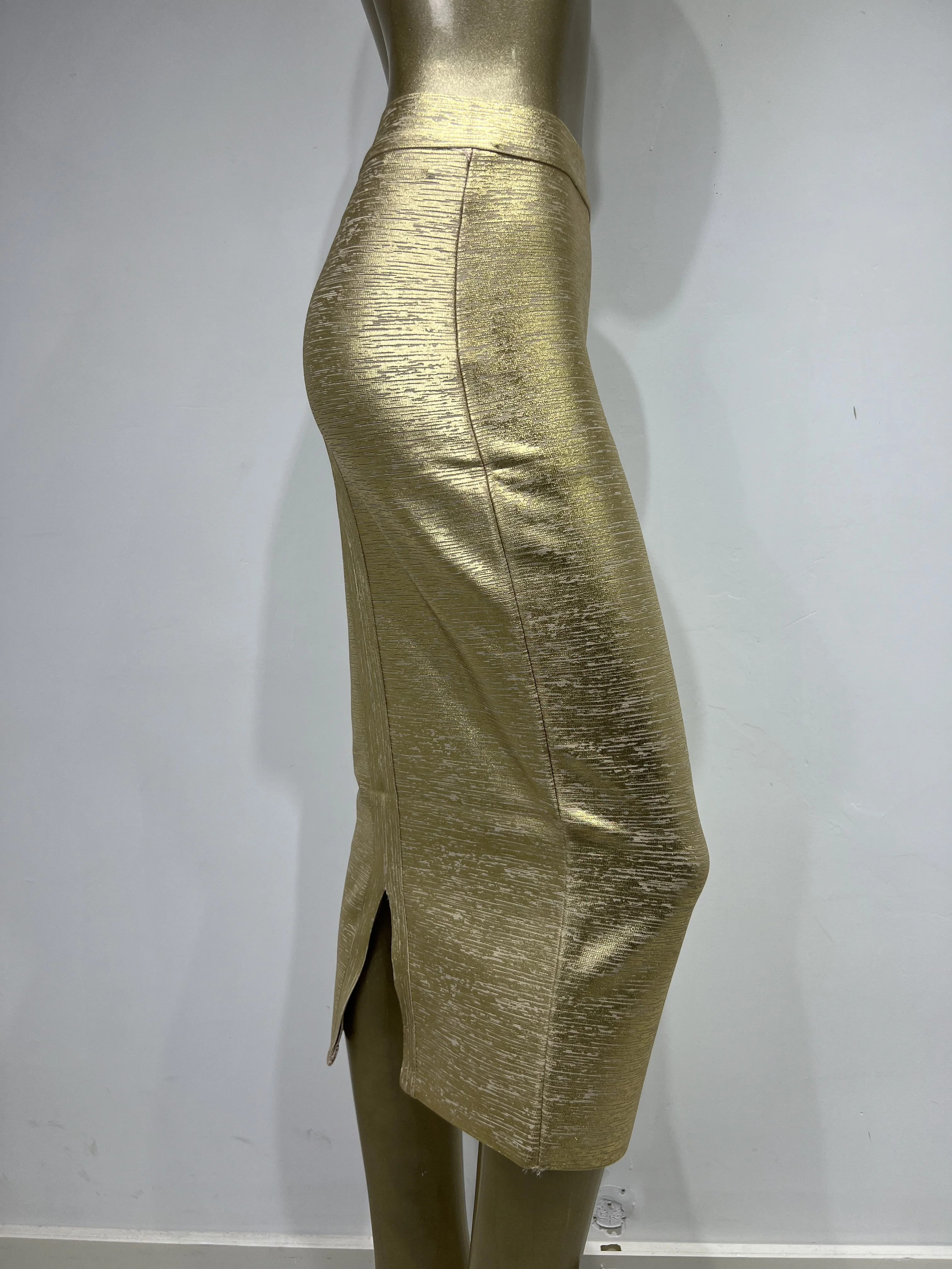 Chic and Elegant Women Elastic Bandage Skirts Gold Silver Bronzing High Waist Midi Celebrity Evening Club Party Long Skirt