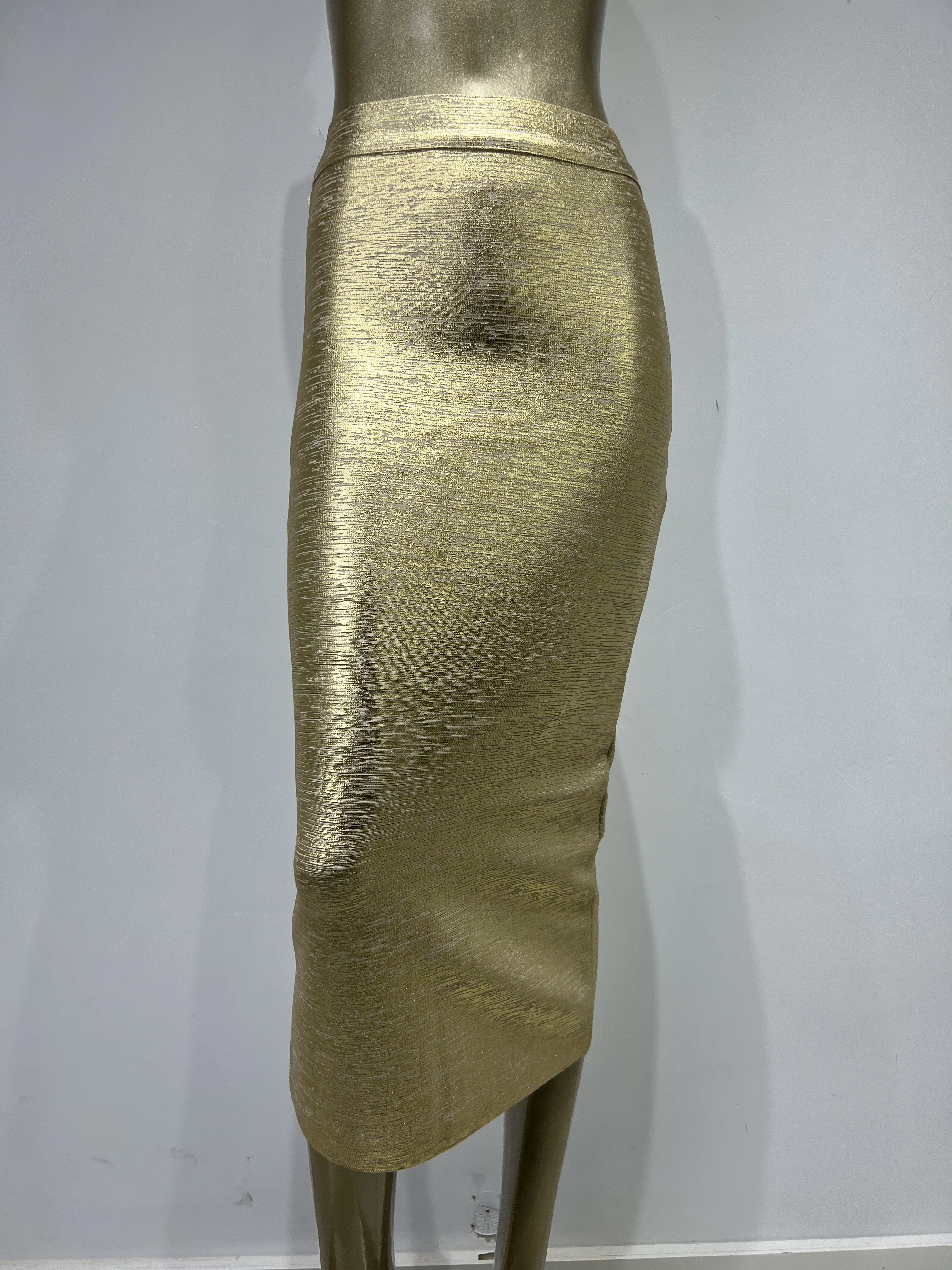 Chic and Elegant Women Elastic Bandage Skirts Gold Silver Bronzing High Waist Midi Celebrity Evening Club Party Long Skirt