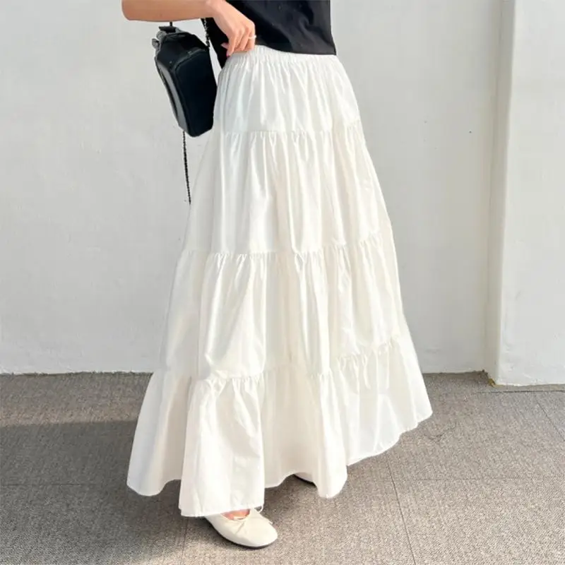 ZANZEA Women Korean Fashion Tiered Maxi Skirt Elastic Waist Casual Solid Color A-line Faldas Mujer Holiday Streetwear Long Jupes
