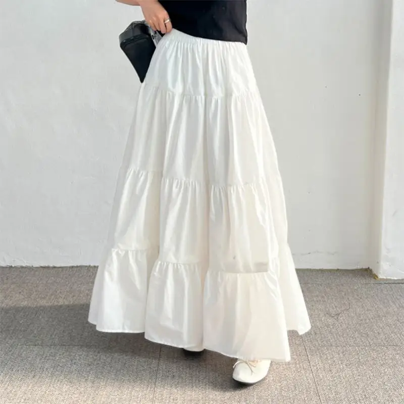 ZANZEA Women Korean Fashion Tiered Maxi Skirt Elastic Waist Casual Solid Color A-line Faldas Mujer Holiday Streetwear Long Jupes