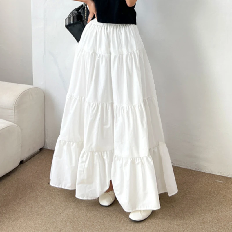 ZANZEA Women Korean Fashion Tiered Maxi Skirt Elastic Waist Casual Solid Color A-line Faldas Mujer Holiday Streetwear Long Jupes