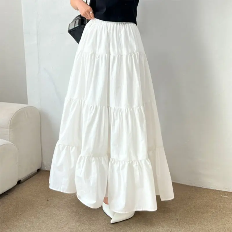 ZANZEA Women Korean Fashion Tiered Maxi Skirt Elastic Waist Casual Solid Color A-line Faldas Mujer Holiday Streetwear Long Jupes
