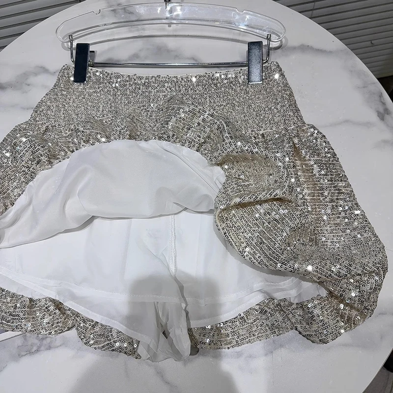 DEAT Fashion Women's Heavy Industry Sequins Skirts For Women Trendy Zipper Wrap Hip Ball Gown Skirt Female Spring New 11A02566
