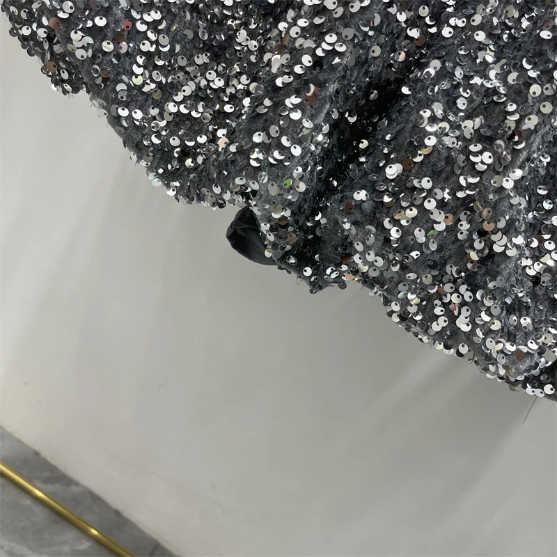 DEAT Fashion Women's Heavy Industry Sequins Skirts For Women Trendy Zipper Wrap Hip Ball Gown Skirt Female Spring New 11A02566