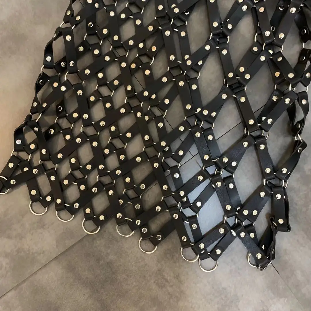2026 Autumn New Pu Leather Skirt Women Sexy Diamond Grid Hollowed Out PU Skirt Outwear Nigh Club Lady Skirts Mini Mujer