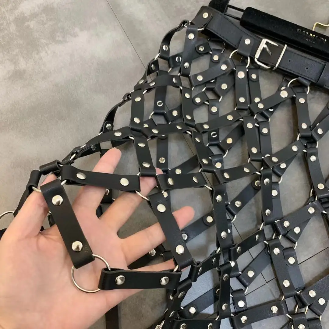 2026 Autumn New Pu Leather Skirt Women Sexy Diamond Grid Hollowed Out PU Skirt Outwear Nigh Club Lady Skirts Mini Mujer