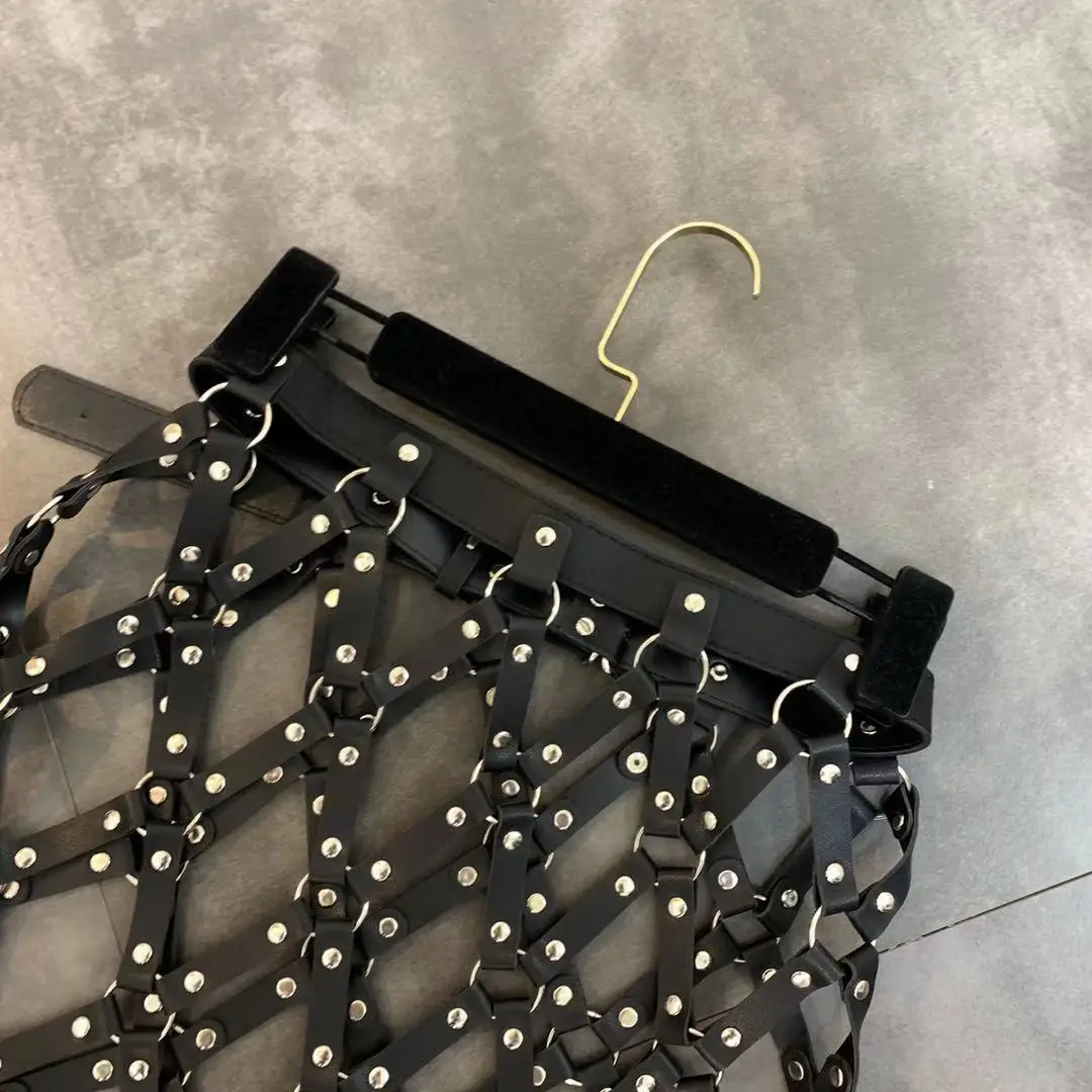 2026 Autumn New Pu Leather Skirt Women Sexy Diamond Grid Hollowed Out PU Skirt Outwear Nigh Club Lady Skirts Mini Mujer