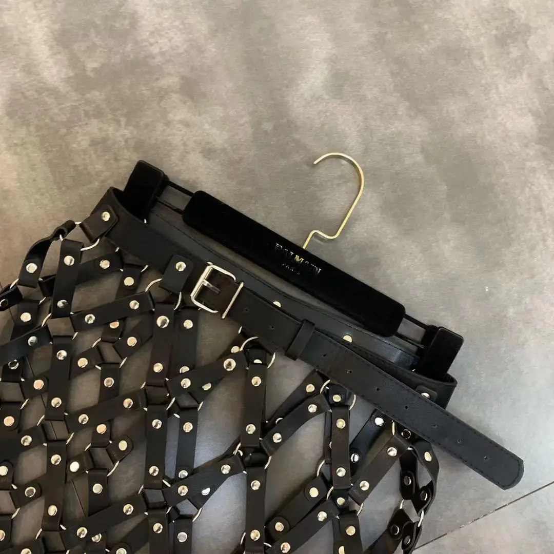 2026 Autumn New Pu Leather Skirt Women Sexy Diamond Grid Hollowed Out PU Skirt Outwear Nigh Club Lady Skirts Mini Mujer