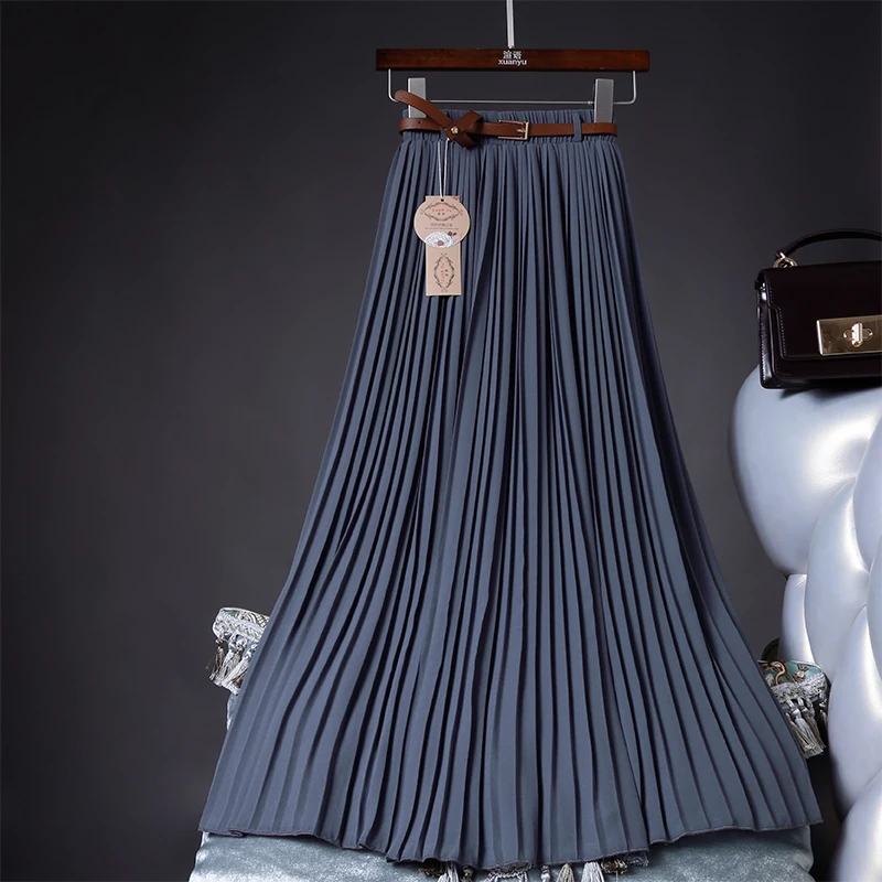 2021 High Quality Women Summer Skirt High Waist Vintage Women Pleated Skirt Saias Femme Boho White Long Chiffon Skirt Streetwear