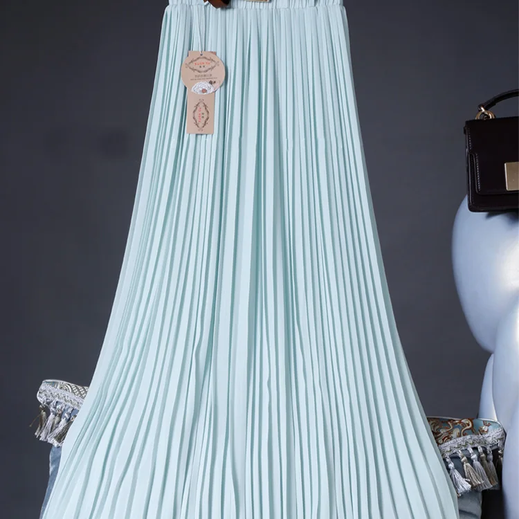 2021 High Quality Women Summer Skirt High Waist Vintage Women Pleated Skirt Saias Femme Boho White Long Chiffon Skirt Streetwear