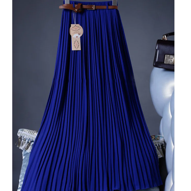 2021 High Quality Women Summer Skirt High Waist Vintage Women Pleated Skirt Saias Femme Boho White Long Chiffon Skirt Streetwear