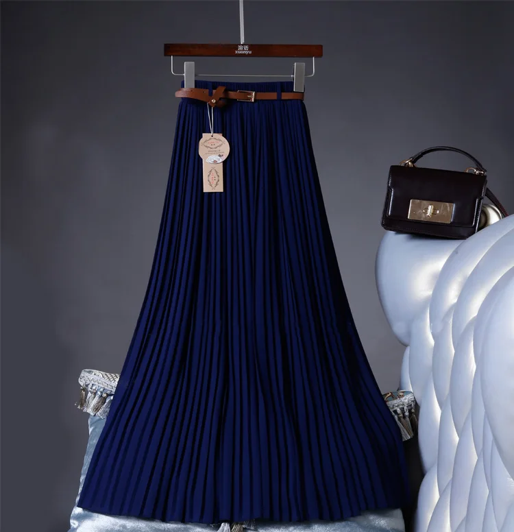 2021 High Quality Women Summer Skirt High Waist Vintage Women Pleated Skirt Saias Femme Boho White Long Chiffon Skirt Streetwear