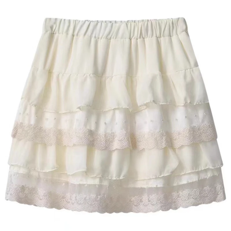 Short skirt white lace cake skirt female summer high waist thin a line skirt princess puffy
