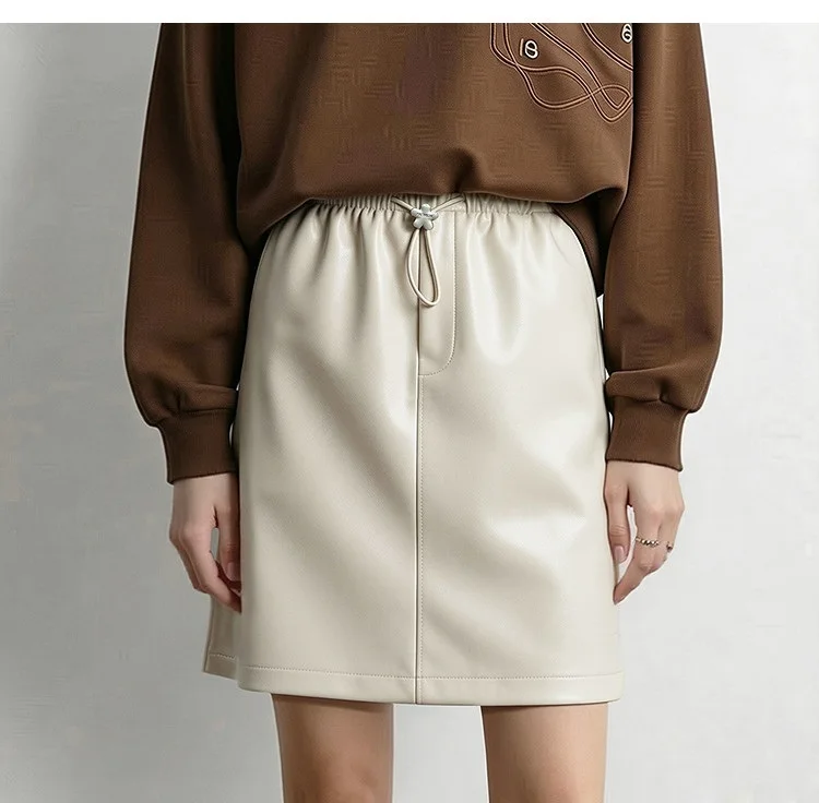 Amii Women's Faux Leather A-Line Mini Skirt Straight Fit Slimming Casual Commuter Minimalist Winter 2026 Mini Skirts 12624007