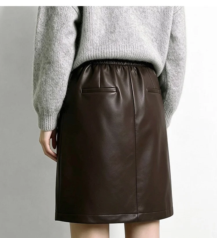Amii Women's Faux Leather A-Line Mini Skirt Straight Fit Slimming Casual Commuter Minimalist Winter 2026 Mini Skirts 12624007